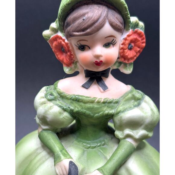 Porcelain Bisque Victorian Lady Figurine Green Dress W/Umbrella Canada Exclusive - Picture 2 of 8